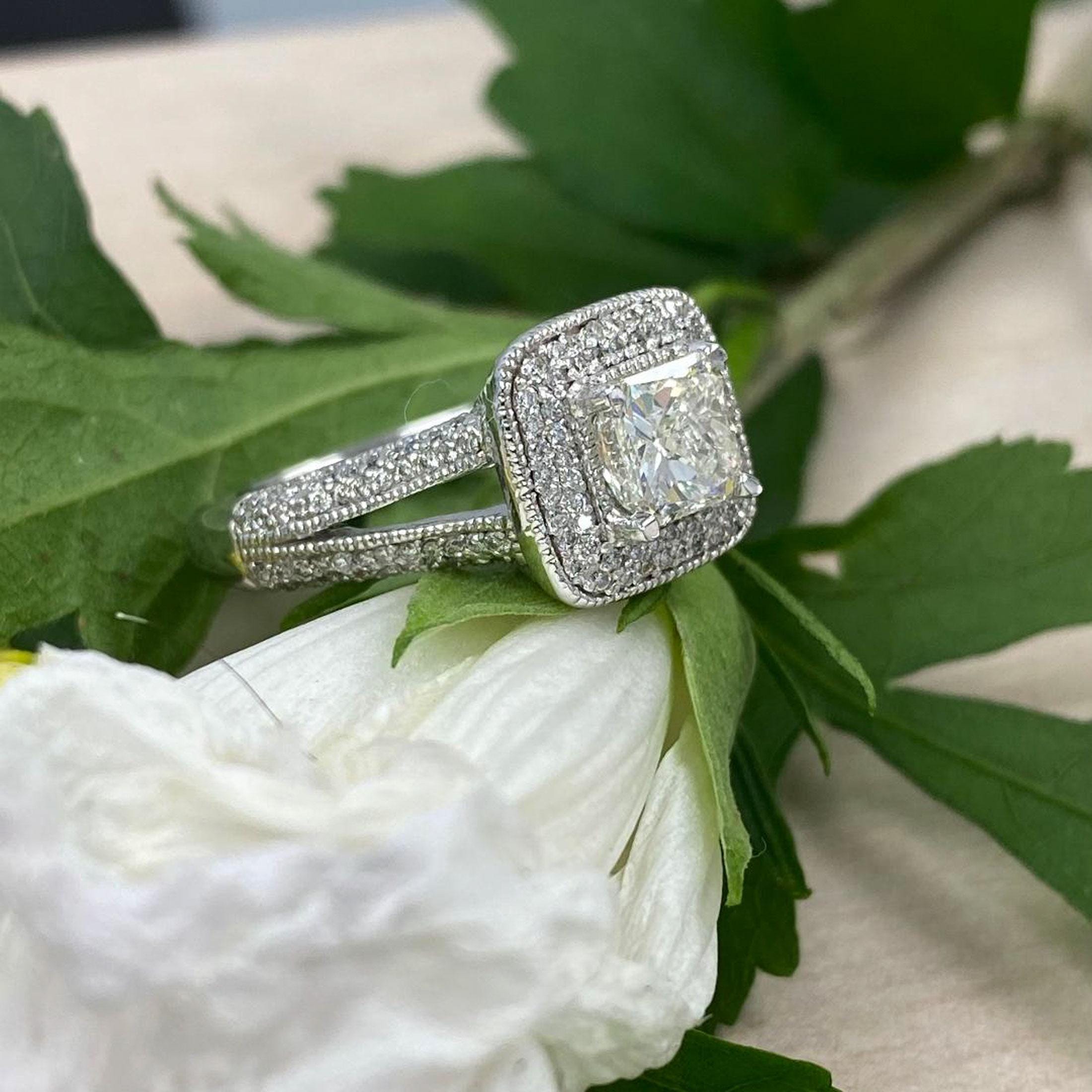 Radiant Center Millgrain Halo Ring