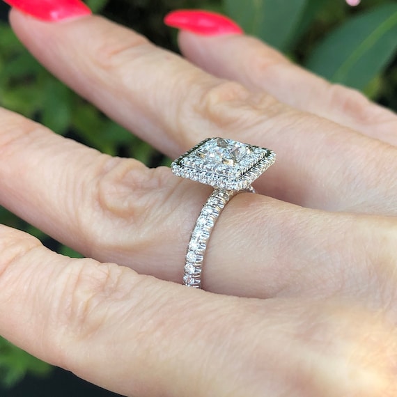 1.65ct Princess Cut Diamond Engagement Ring Double Halo Diamond
