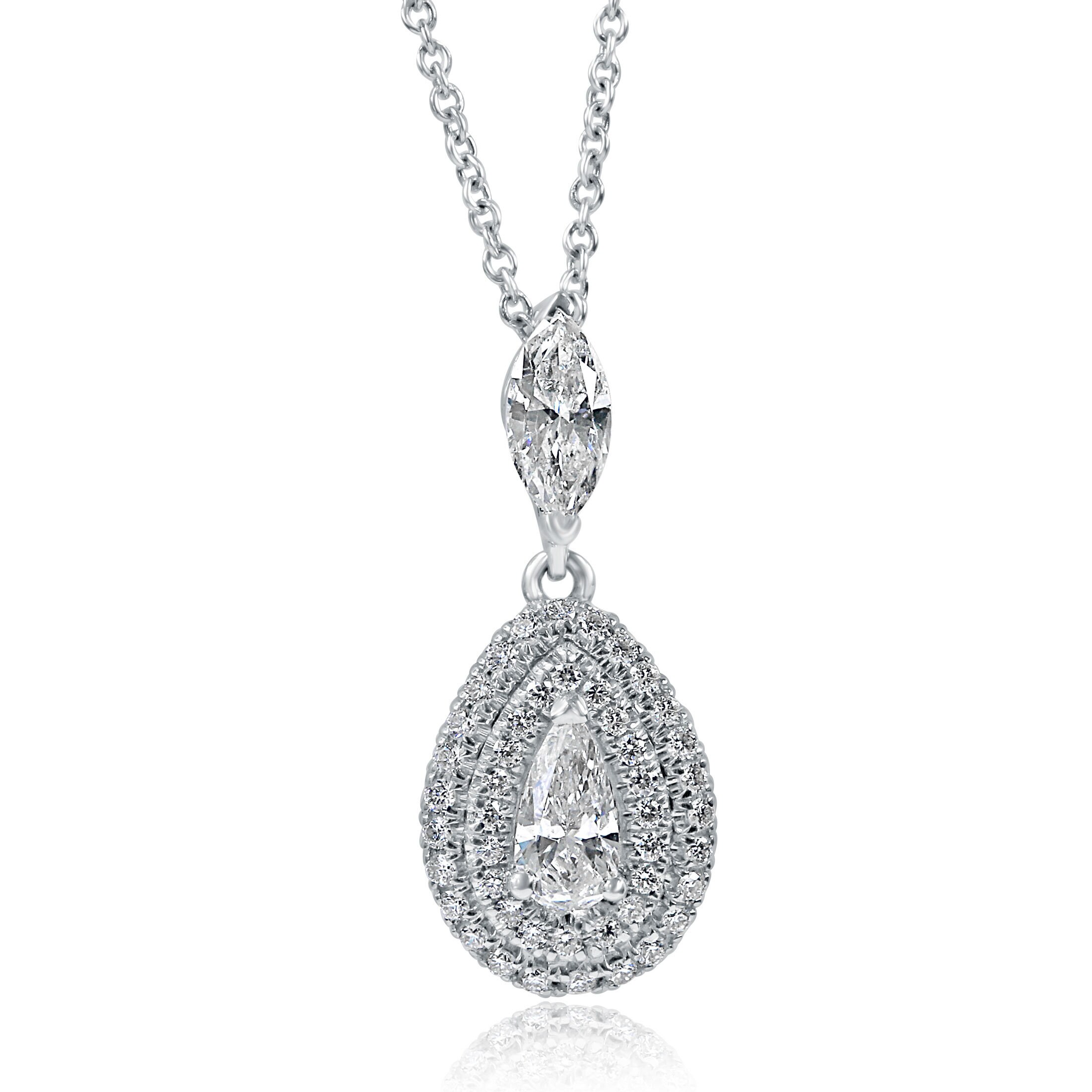 1/4 Carat Diamond Halo Pendant Necklace - 10K White Gold With Rope Chain - View #6