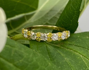 1 Ct 14k Gold Alternating White & Yellow Lab Grown Diamond Wedding Band, Anniversary Ring