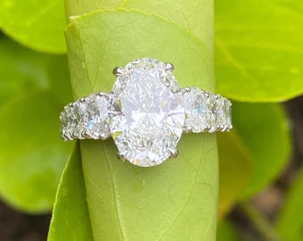 IGI Certified 5.35 Ctw Oval Lab Grown Diamond 14k White Gold Engagement Ring