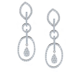 1.45 Ct Fashionable Diamond Earrings, Geometric Dangle Teardrop Earrings, Real Natural Diamonds, Women's, Wedding, Bridal, 14k White Gold image 2