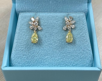 1.80Ct Yellow Pear Lab Grown Diamond Drop Earrings: 14k Yellow Gold Bridal Jewelry