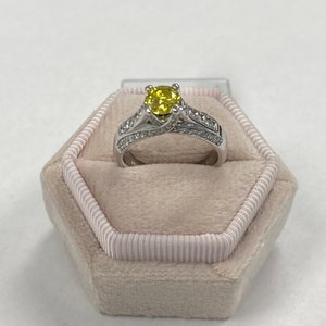 Vintage Intense Yellow Diamond Engagement Ring, 14k White Gold, 1.21 TCW