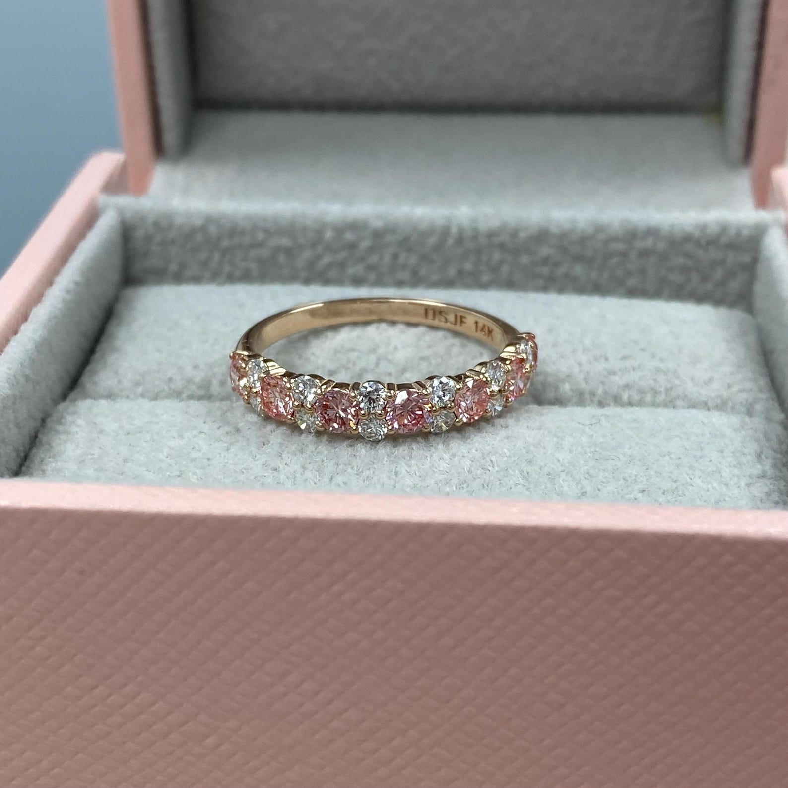 1Ct Pink and White Alternating Lab Grown Diamond Half Eternity