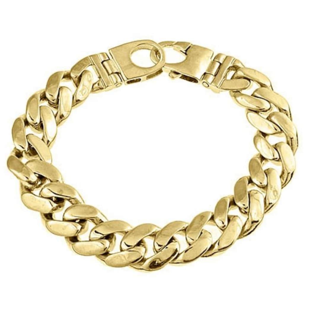 14KT Gold Plated Stainless Steel Cuban Link Bracelet - Adjustable 7-11 Inch, Lobster Clasp
