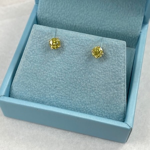 0.80Ct Intense Yellow Diamond Stud Earrings, 14k Yellow Gold