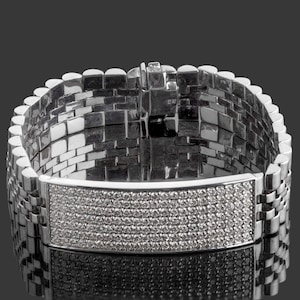 4.70 Ct Men's Diamond ID Bracelet, Rolex Style Link Bracelet, ID Bracelet, Link Men's Bracelet, 14k Solid White Gold, Handmade 62.6 g 8.5''