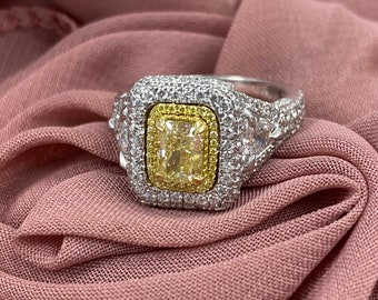 GIA 3,02 karat förlovningsring med strålande slipning och ljusgul diamant, 18 karat vitt guld