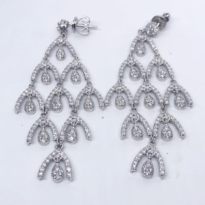 1.65 Ct Diamond Chandelier Earrings, Vintage Inspired Diamond Dangle Earrings, Drop earrings, Women&#39;s Wedding Earrings, 14k White Gold