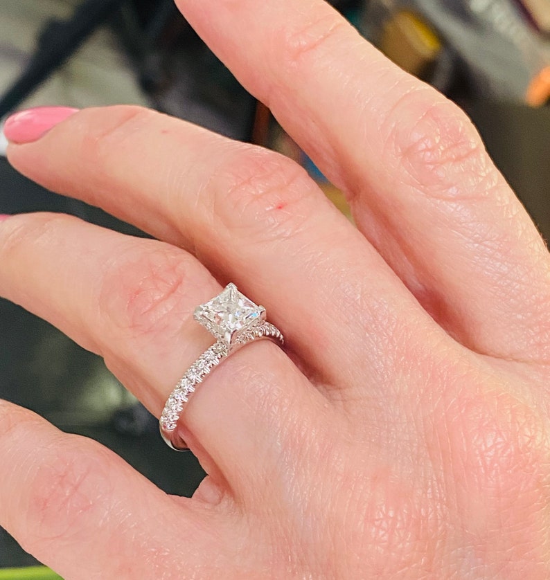 1.50 Ct Princess Cut Diamond Engagement Ring 14k White Gold Etsy