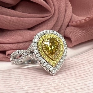 1.78CT GIA Certified Pear Modified Brilliant Cut Diamond Ring, Infinity Ring Deep Brownish Yellow Diamond, Criss Cross Band 18k White Gold