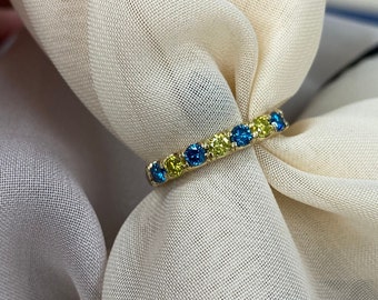 0.50Ct Yellow & Blue Diamond Wedding Band, 10k Yellow Gold Anniversary Ring