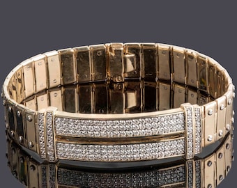 14k Yellow Gold Men's Diamond Bracelet, 2.90 TCW, 8 Inch, 54.2 grams