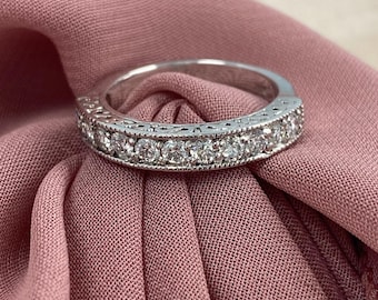 0.70CT Diamond Wedding Band, 14k White Gold Milgrain Anniversary Ring