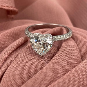 Heart Shaped 1.59CT IGI Certified Lab Grown Love Diamond Engagement Ring,  Hidden Halo Design Proposal Ring 14k White Gold 2.11 TCW