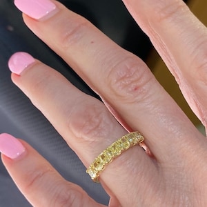 1.58Ct Cushion Cut Fancy Yellow Natural Diamond Wedding Band, 7 Stone Cushion Cut Natural Diamond Wedding Ring 18k Yellow Gold Diamond Ring
