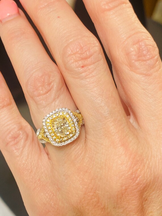 Yellow diamond sale cushion cut ring