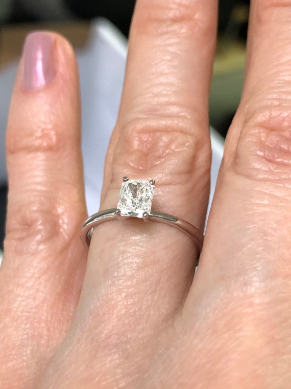 Delicate 0.56 Ct Radiant Diamond Ring 14k White Gold Solitaire Diamond Engagement Ring 4 Prong Setting Radiant Cut Engagement Ring Etsy