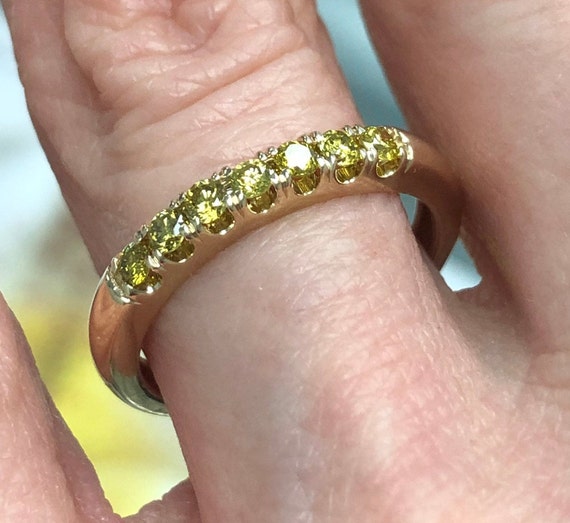 7 Yellow Diamond Ring in 10k Yellow Gold, 0.30 Ct, 7 Stone Yellow Diamond Band, Stackable Ring, Anniversary Band Ring, Women's Ring