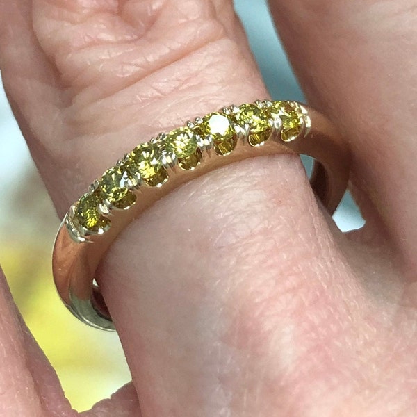 7 Yellow Diamond Ring in 10k Yellow Gold, 0.30 Ct, 7 Stone Yellow Diamond Band, Stackable Ring, Anniversary Band Ring, Women's Ring