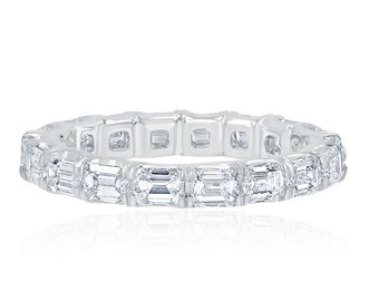 Platinum East West Emerald Cut Diamond Eternity Band, Anniversary Ring