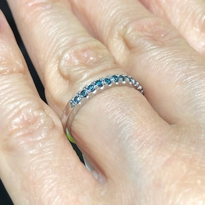 0.25Ct Fancy Blue Diamond Ring, Pave Set Wedding Band, Blue Diamond Stone Ring, 13 Stone Stacking Wedding Band 10k White Gold