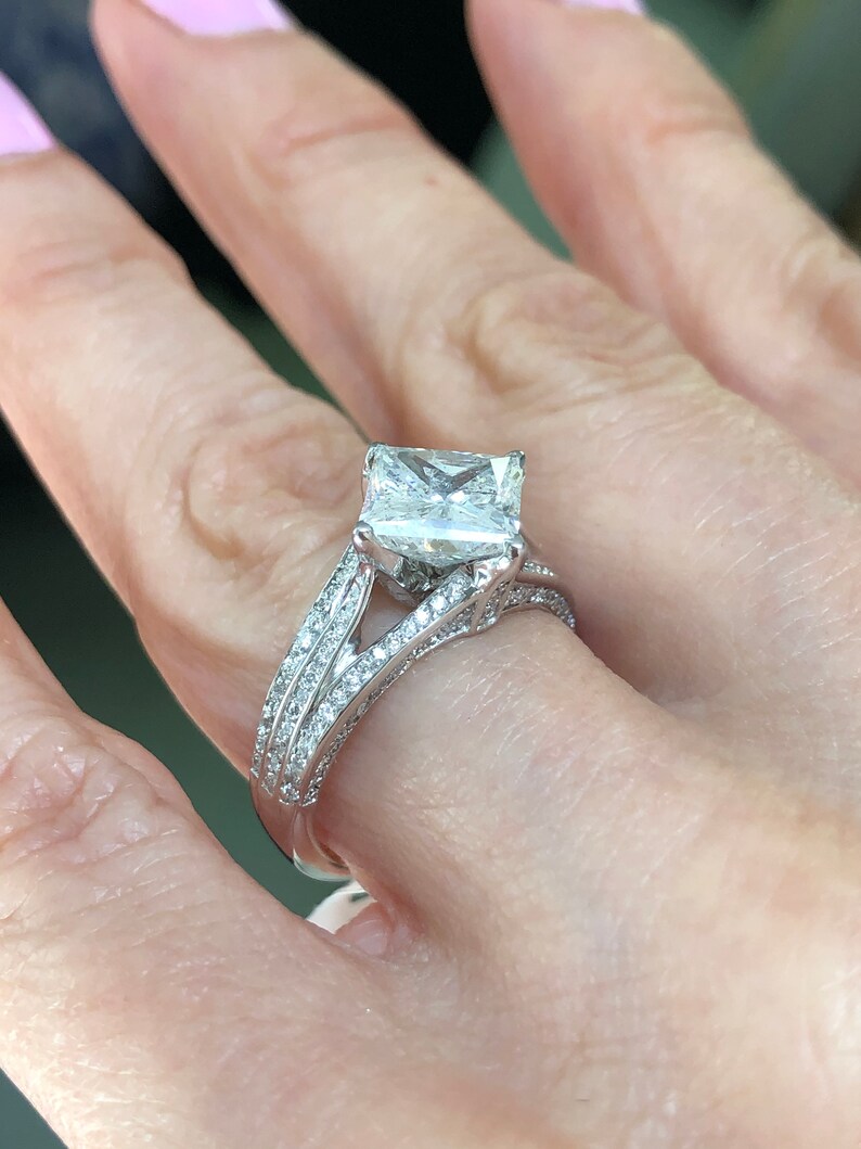 Unique 3.26 Ct Princess Cut Kite Set Diamond Engagement Ring Etsy