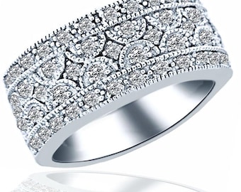 Handmade 0.95Ct Pave Diamond Wedding Band, 14k White Gold