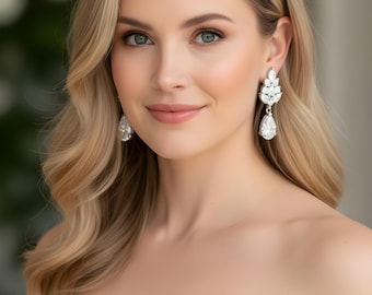 3.79Ctw IGI Certified Pear Cut Lab Grown Diamond Bridal Earrings, 14k White Gold