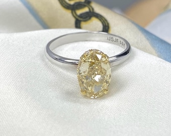 IGI 2.10 Ct Oval Cut Intense Yellow Lab Grown Diamond Engagement Ring, Hidden Halo