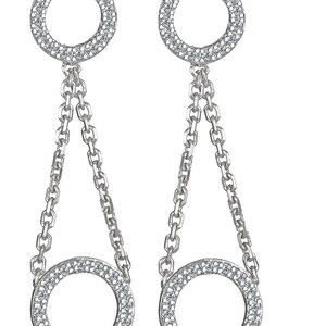 Diamond Dangle Earrings, 0.43Ct Open Circle Drop Earrings, Natural Round Cut Diamonds, Women's Wedding Bridal Earrings 14k White Gold image 2