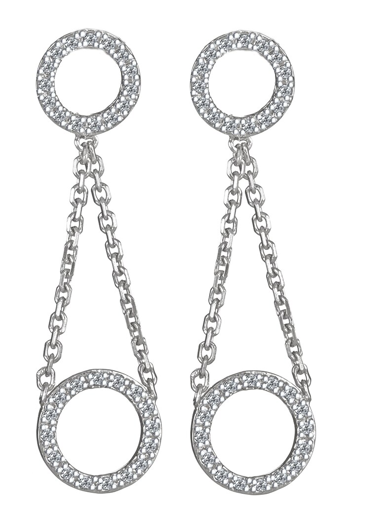 Diamond Dangle Earrings, 0.43Ct Open Circle Drop Earrings, Natural Round Cut Diamonds, Women's Wedding Bridal Earrings 14k White Gold image 2