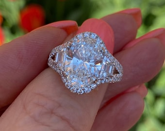 IGI Oval Lab Grown Diamond Halo Engagement Ring, 4.62 Ctw 14K White Gold