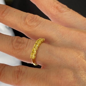 1.42 Ct Natural Fancy Yellow Diamond Wedding Band 18k Yellow Gold, Amazing Gift For Women, 7 Cushion Diamond Band In U-Shape Prong Setting