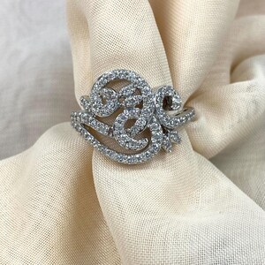 Diamond Cocktail Ring, 0.62 Ct Right Hand Ring, Floral Design Pave Diamond Ring 14k White Gold