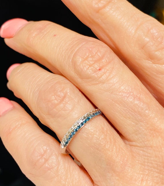 Double Row Diamond Stacking Band Ring Blue White Diamond 0.30ct