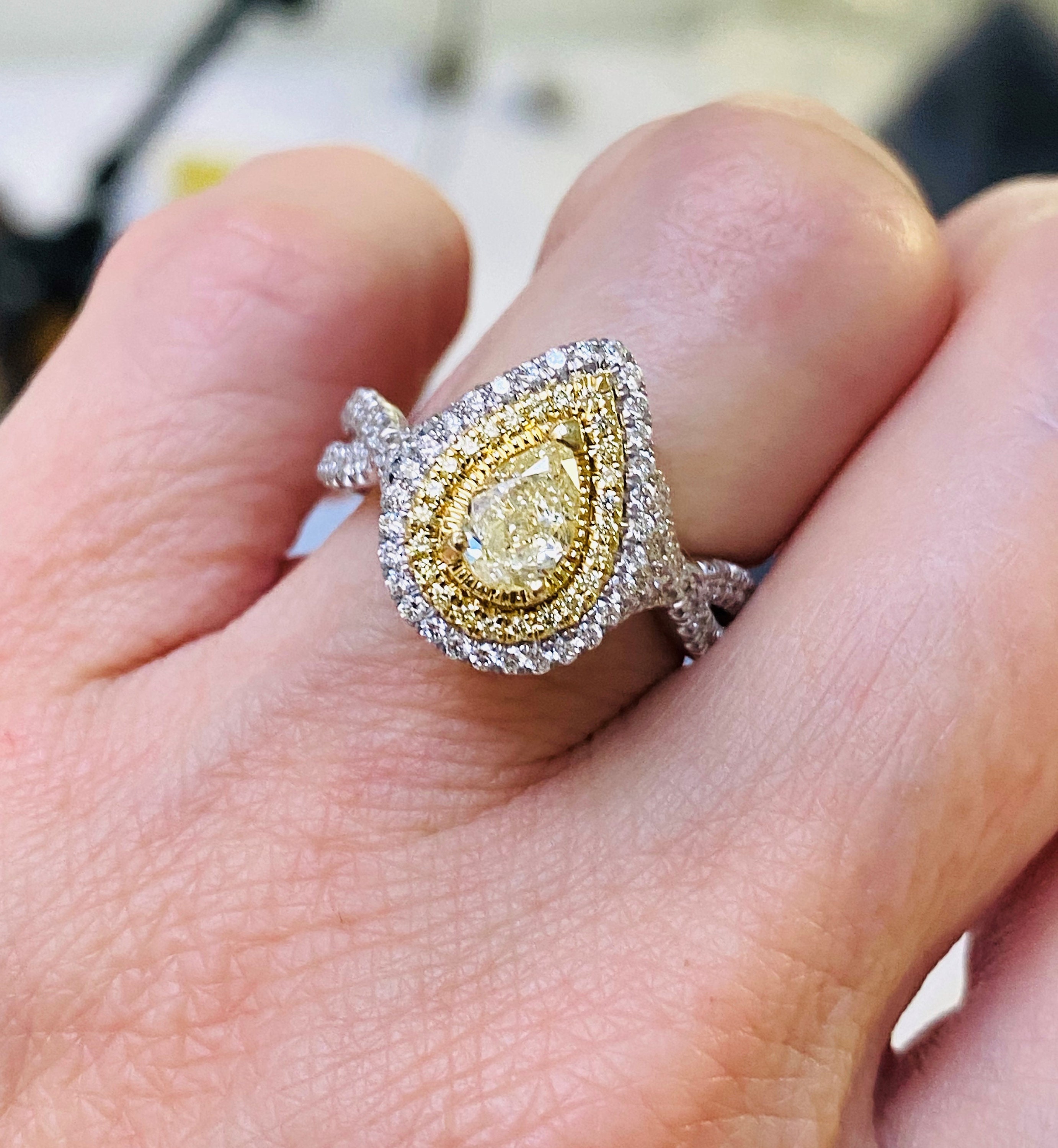 Pear shaped yellow hot sale diamond ring