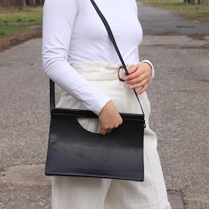 Leather top handle bag, Handbag Top Handle, Women&#39;s Leather Bag, Wood Handle Black Bag, crossbody leather bag, daily leather bag