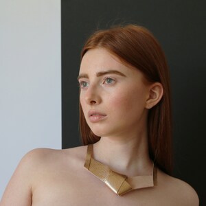 Leather Knot Choker, Gold Leather Necklace, Bib Gold Necklace, Leather Jewelry