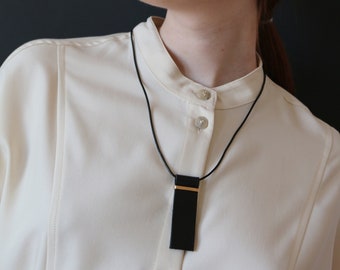 black leather necklace, minimalist necklace for women's, leather and brass necklace, long black necklace