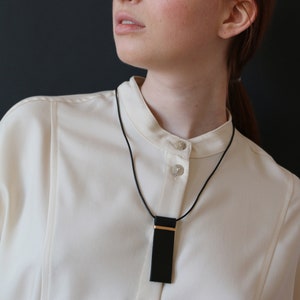 black leather necklace, minimalist necklace for women&#39;s, leather and brass necklace, long black necklace