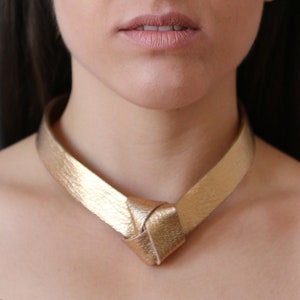 Gold leather choker, Gold Leather Necklace, handmade necklace for women&#39;s