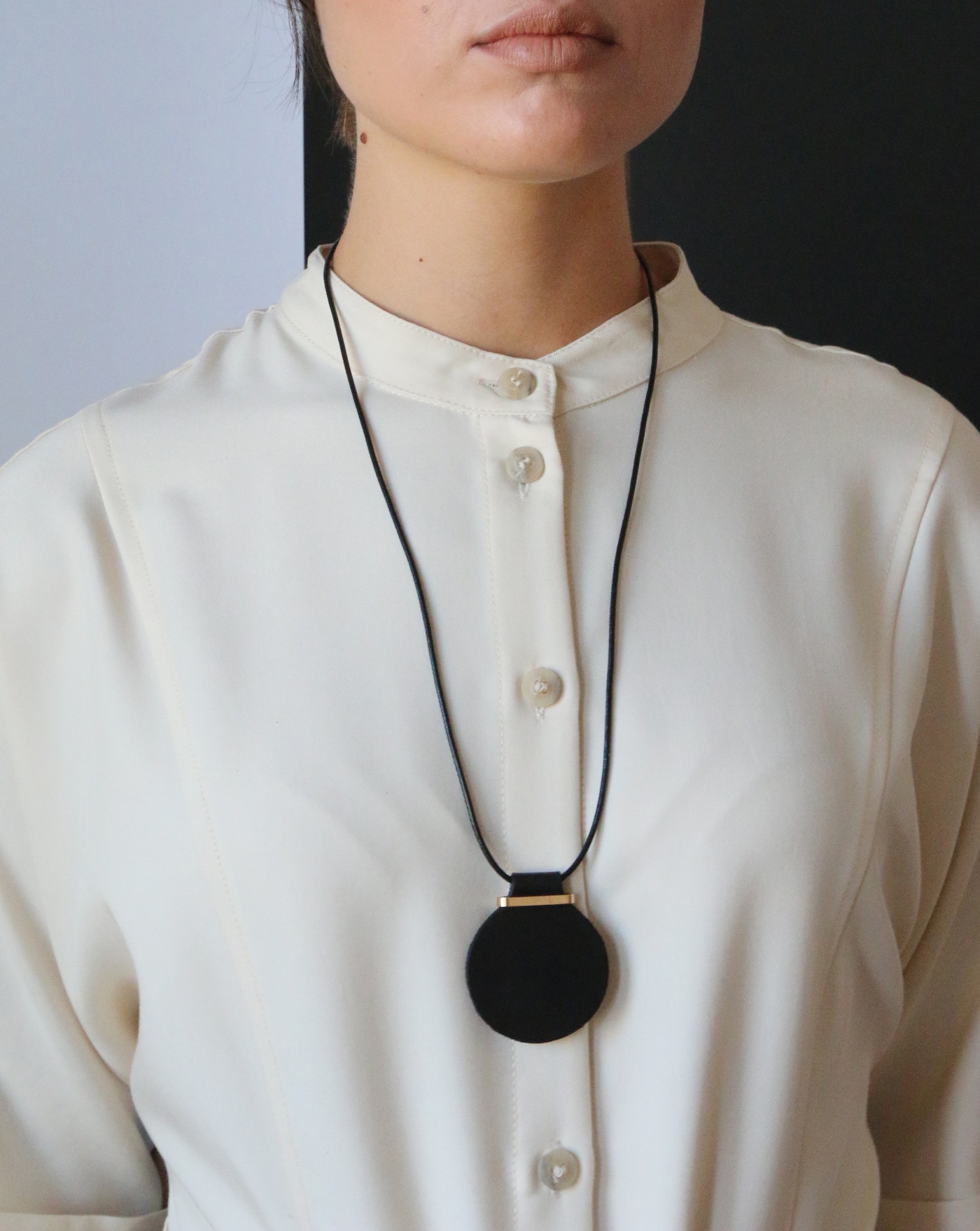 Five Leather Necklace with Ameythst Pendant in Black main image 1