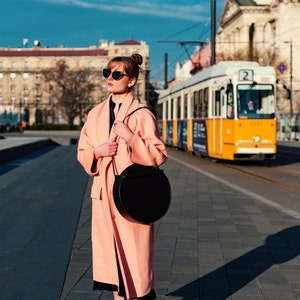 Round leather bag, Crossbody leather bag, Women crossbody bag black, Circle leather bag
