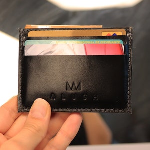 Cartera de cuero pequeña gris, cartera fina negra, cartera minimalista para hombre, cartera de bolsillo frontal, funda de tarjeta RFID delgada, cartera de cuero negro, imagen 6