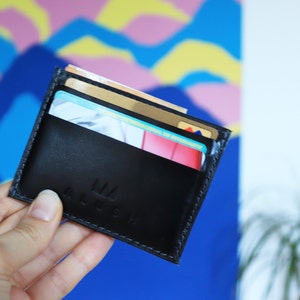 Cartera de cuero pequeña gris, cartera fina negra, cartera minimalista para hombre, cartera de bolsillo frontal, funda de tarjeta RFID delgada, cartera de cuero negro, imagen 7