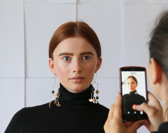 Mobile Earrings, Geometric dangle earring, Fringe earrings,