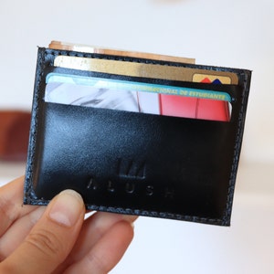 Cartera de cuero pequeña gris, cartera fina negra, cartera minimalista para hombre, cartera de bolsillo frontal, funda de tarjeta RFID delgada, cartera de cuero negro, imagen 4