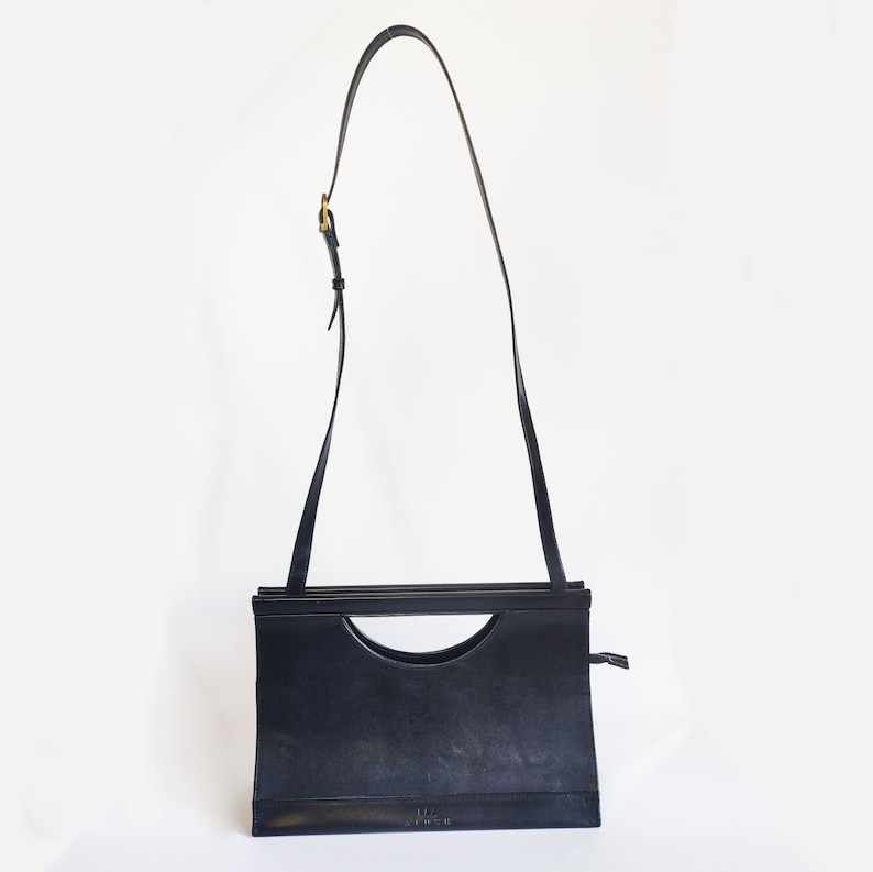 Wood Handle Crossbody in Black Black Top Handle Bag Leather Etsy